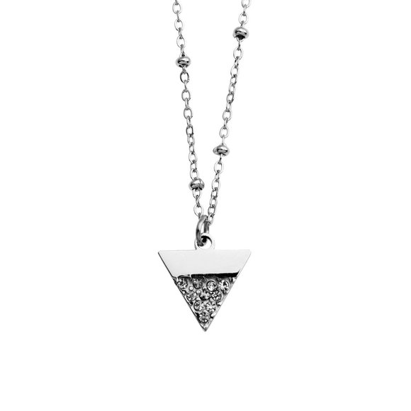 Beaded Chain Necklace with Zirconia Pavé Triangle Pendant in Silver - Picture 3 of 9